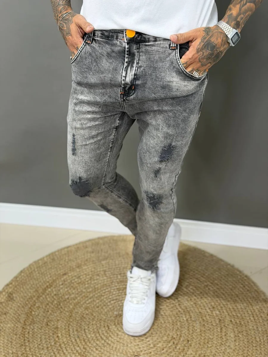 calça jogador cinza detalhes laranja 69