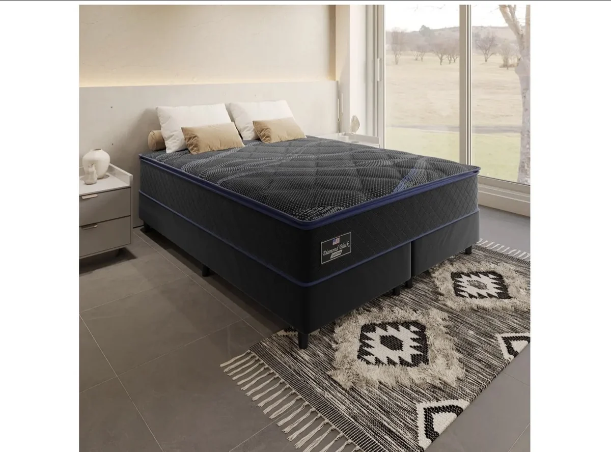 Cama Box + Colchão Queen Gazin de Molas Ensacadas - 59cm de Altura Diamond Black Tamanho Casal Queen