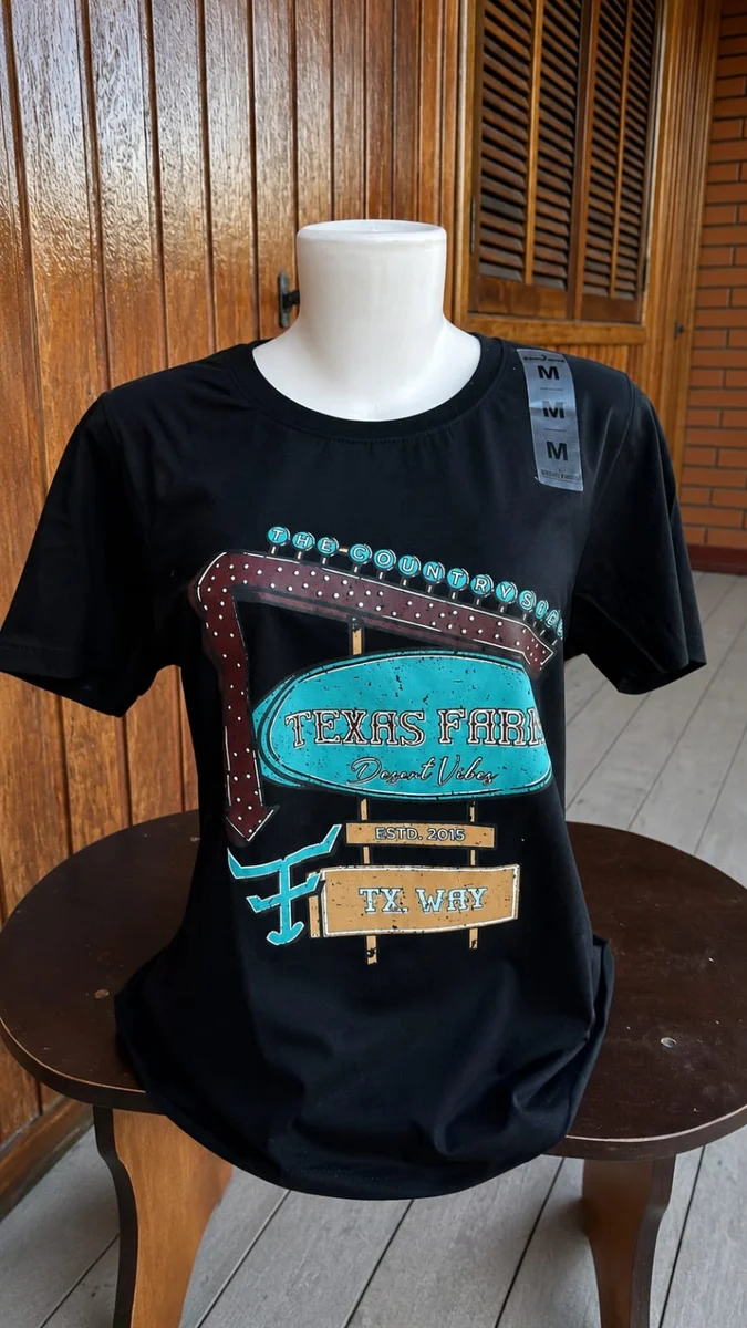 Camisa Feminina Texas Farm- Preta e Azul