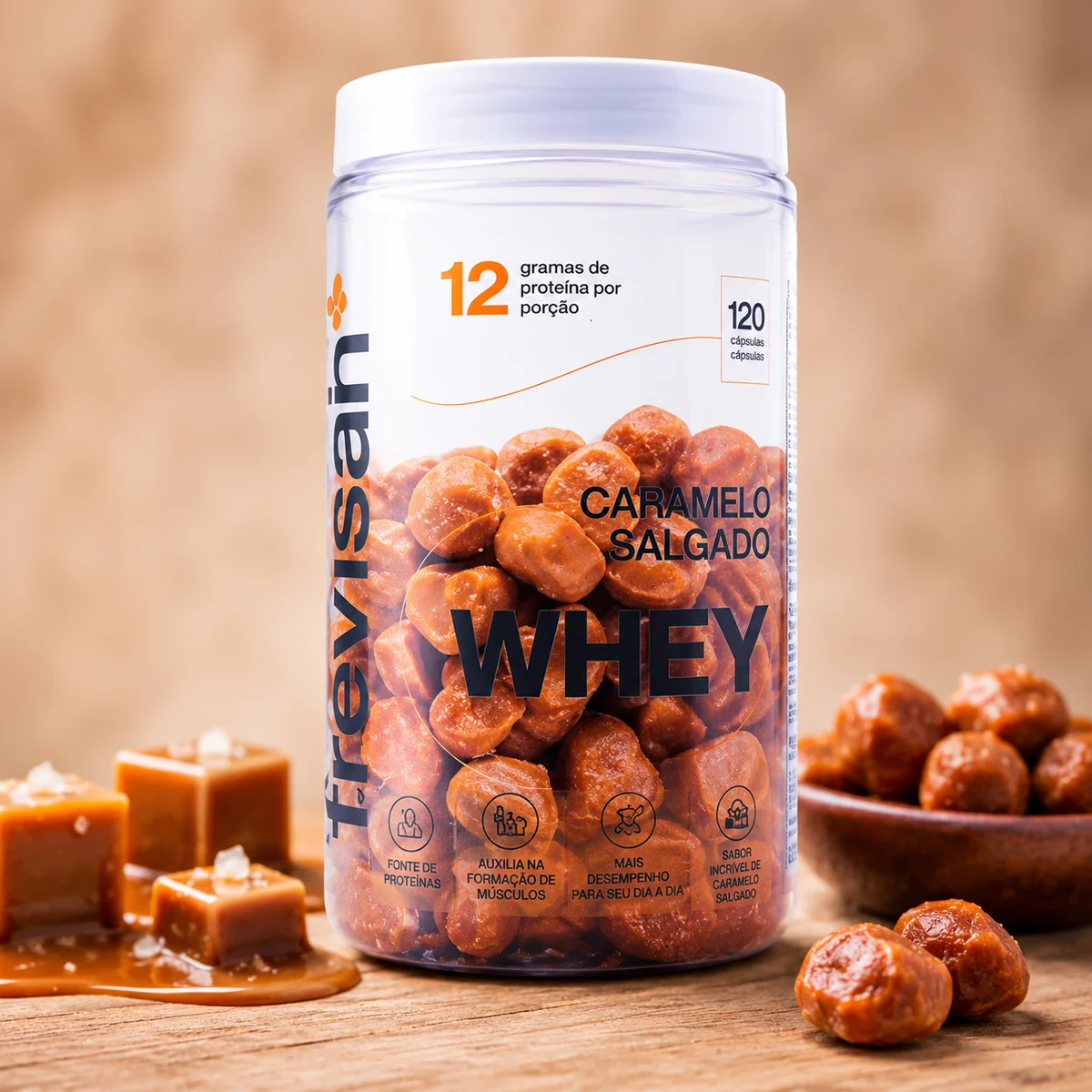 Whey Protein de Caramelo Salgado Concentrado Zero Açucar 120 Gomas