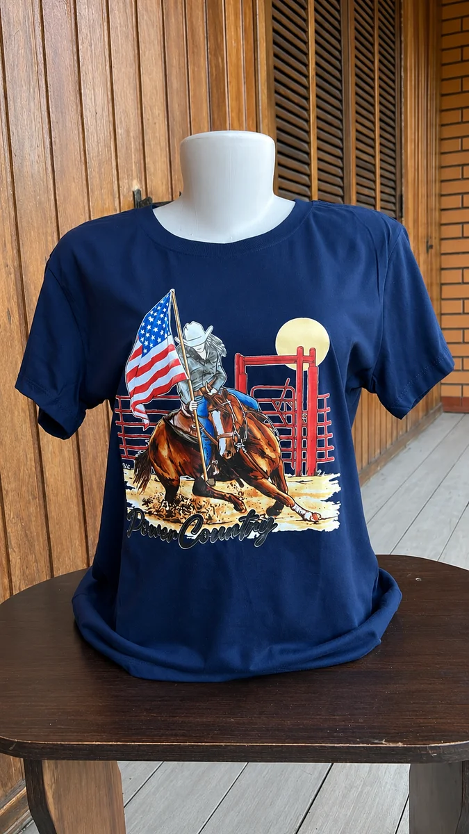Camisa Feminina Power Country- Azul escuro