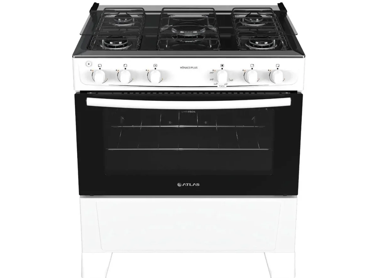 Fogão Atlas Mônaco Plus 5 Bocas Mesa Inox Automático Branco
