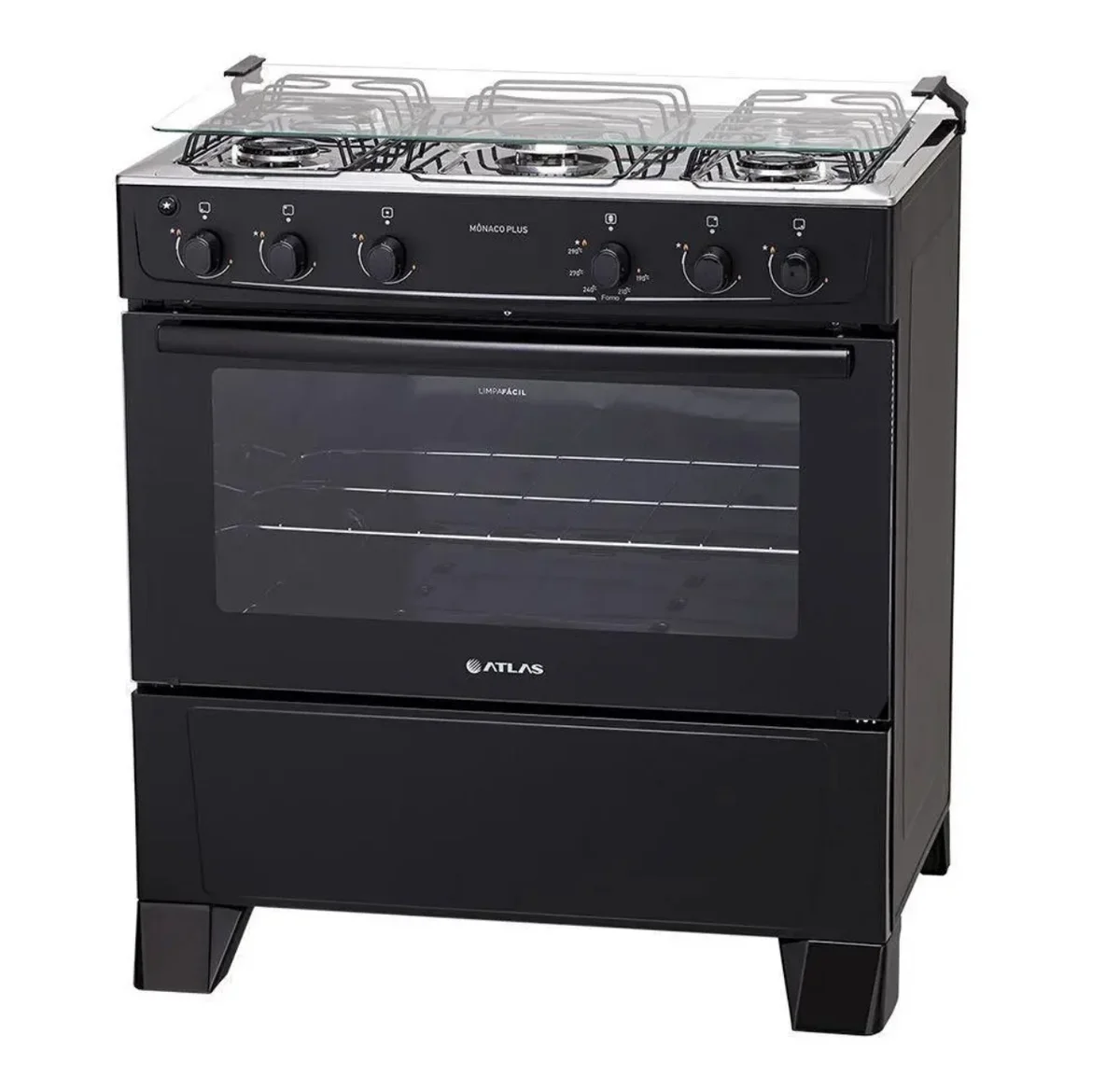 Fogão 5 Bocas Atlas Mônaco Plus Com Mesa Inox E Acendimento Automático Preto Bivolt