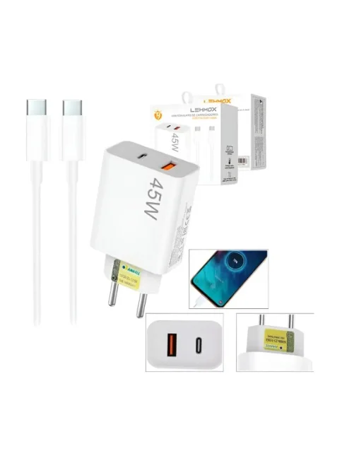 Carregador Turbo 45W com Duas Entradas + Cabo USB-C