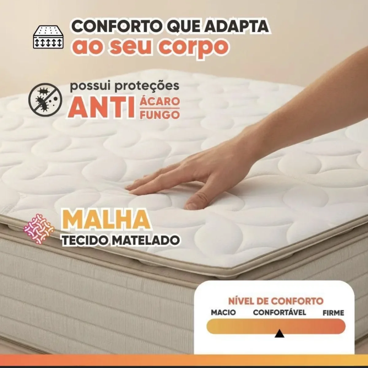 Cama Box Casal Probel Molas Ensacadas Pillow Top 138x188x68cm Guarda Costas Genova Branco/bege