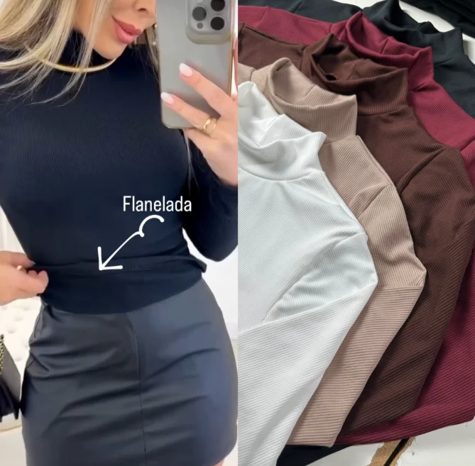 Blusa manga longa felpada com gola