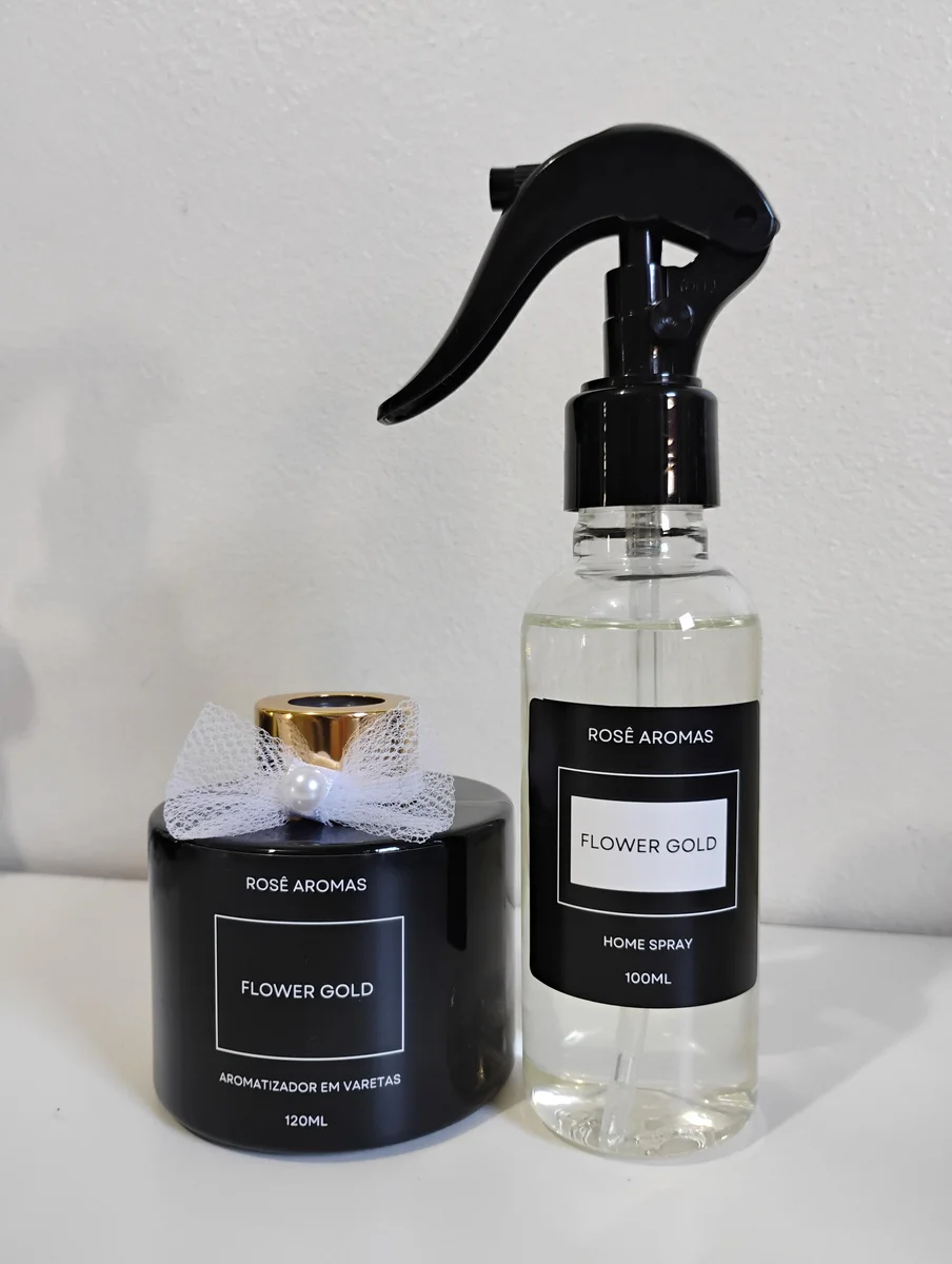 Kit Aromatizador de varetas 120ml+home spray 100ml flower Gold