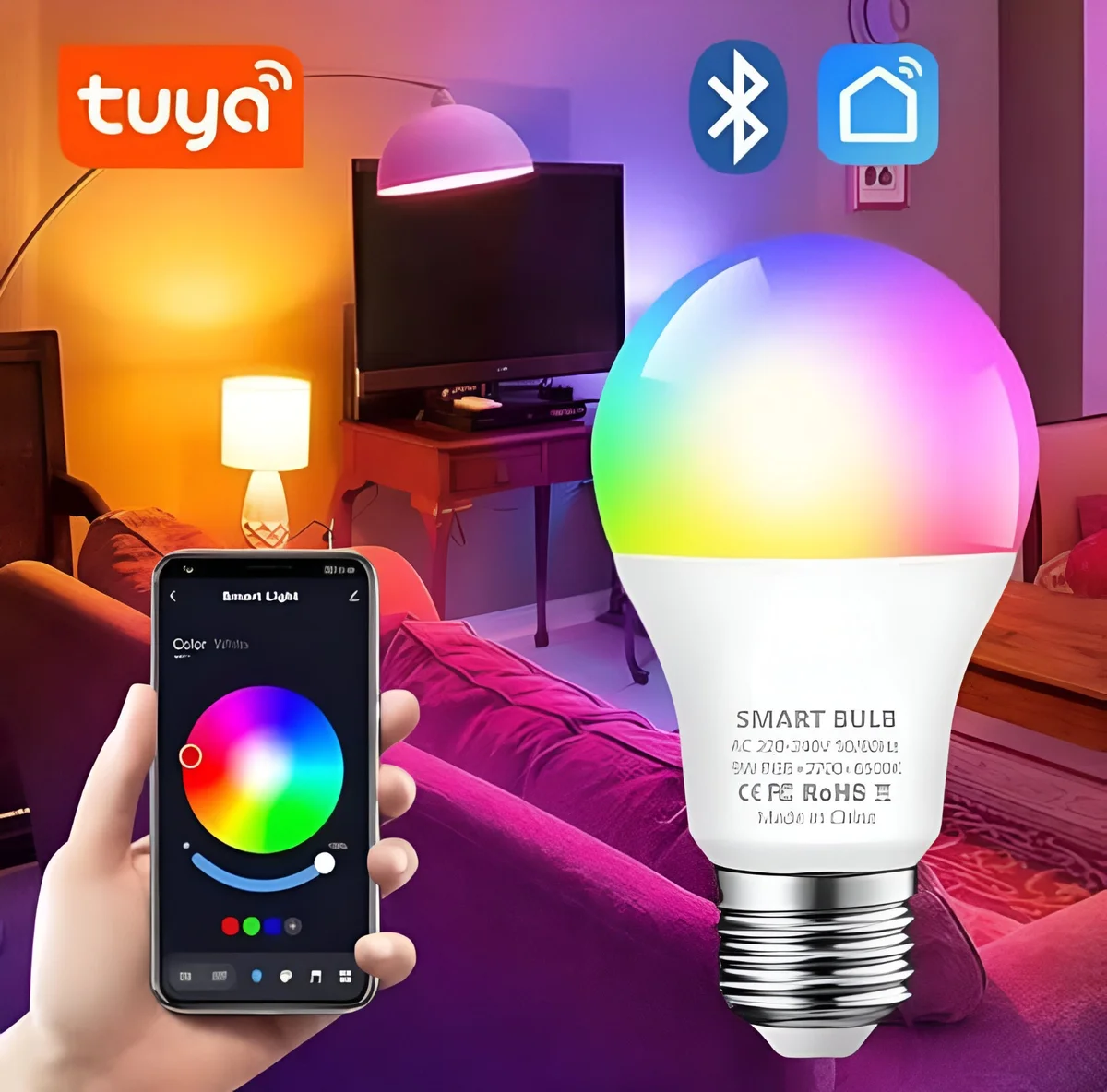 Lâmpada RGB 15w bluetooth TUYA
