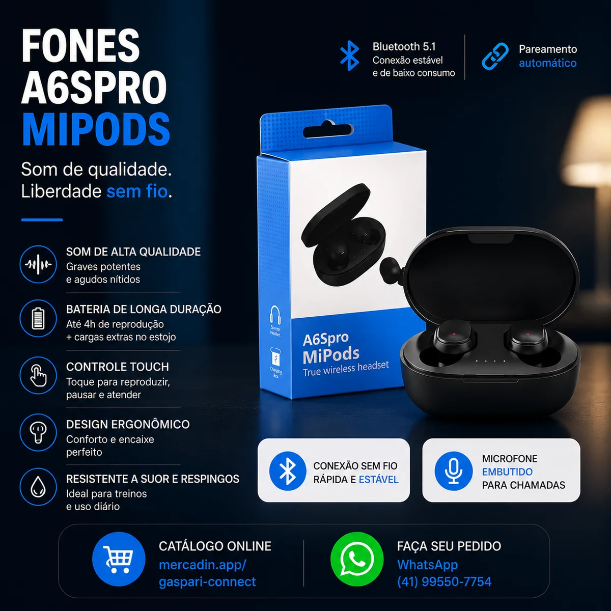 Fone sem fio A6S AIRDOTS TWS