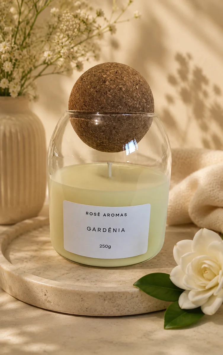 Vela Gardênia 250 ml vidro Bola Cortiça