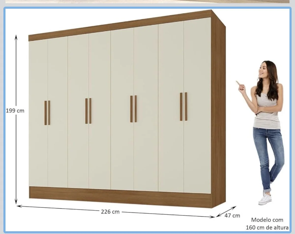 Guarda Roupa Rubi Casal 8 Portas 4 Gavetas Jatobá Cinamomo/Off White